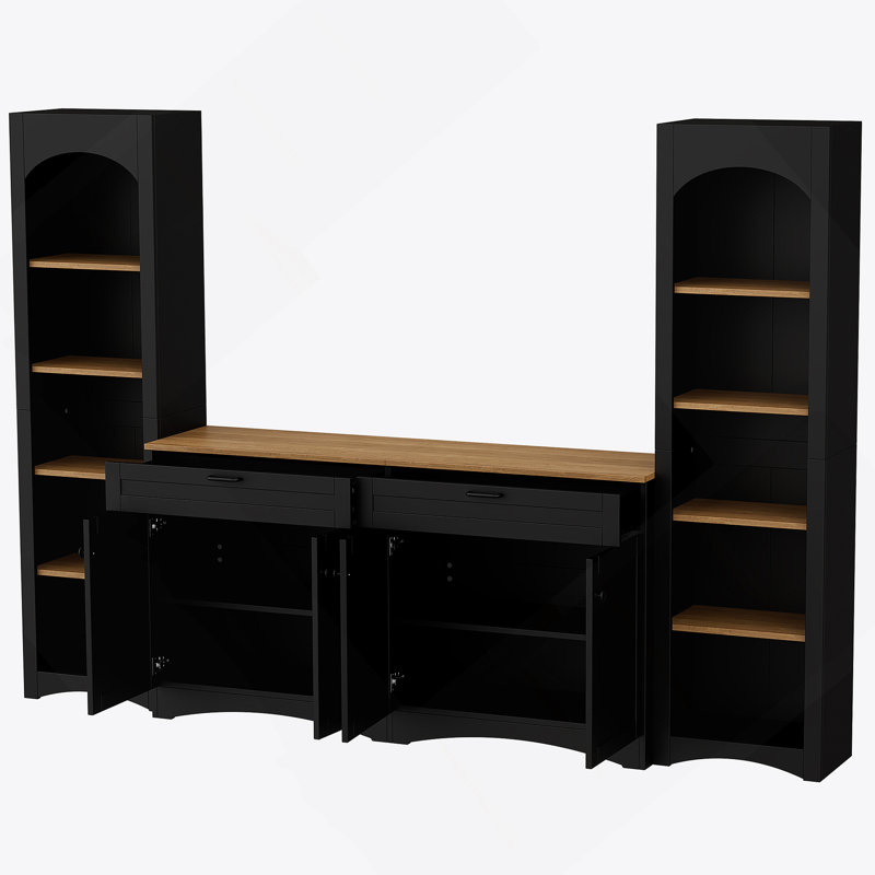 Buffet rustique polyvalent avec tablettes réglables pour le salon, noir