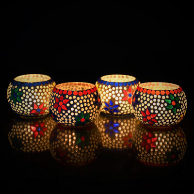 Porte-bougies en verre mosaïque | Porte-bougie en verre coloré fabriqué à la main