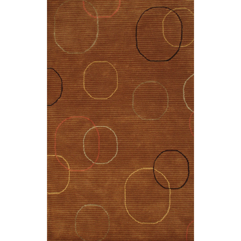 Tapis décoratif brun en laine Touffeté à la main à motif géométrique corringham, Rectangle 5 pi x 8 pi