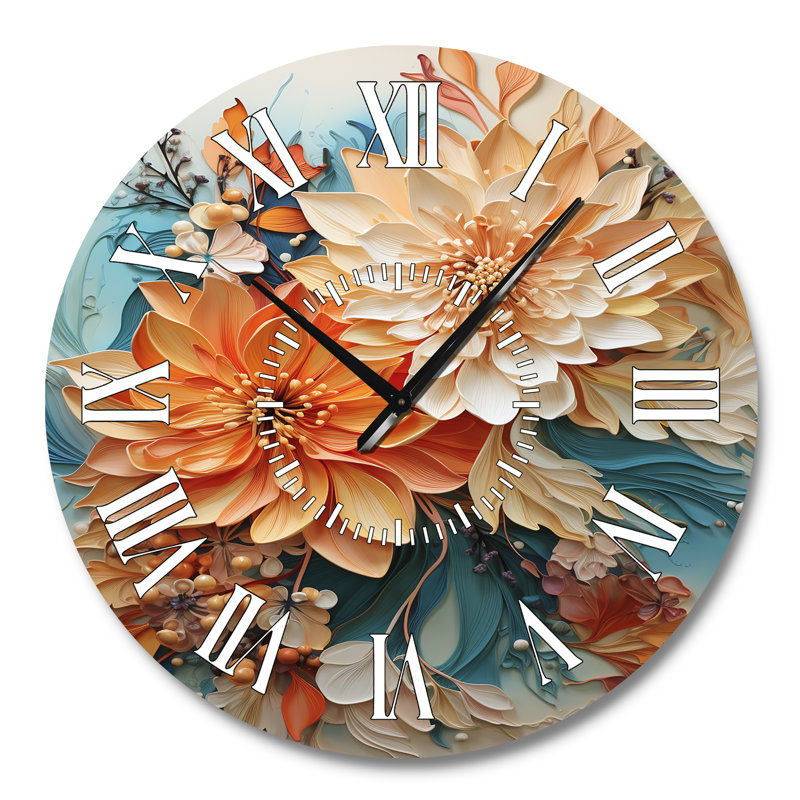 Horloge murale orange à motif tourbillon orange et bleu sarcelle, Grand