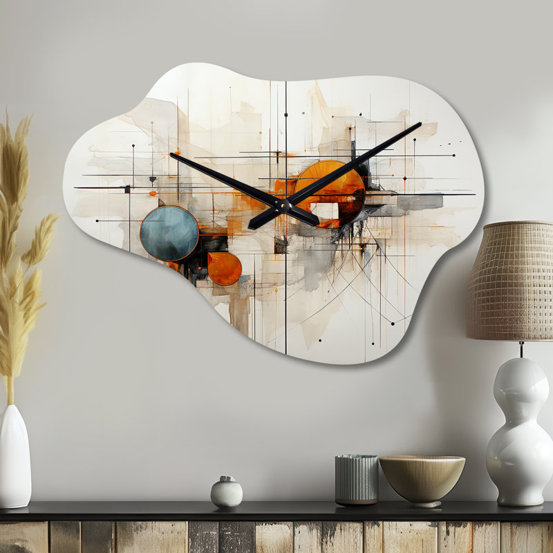 «Teal Orange Line Art Conceptual Abstracts I», horloges murales asymétriques, Petit
