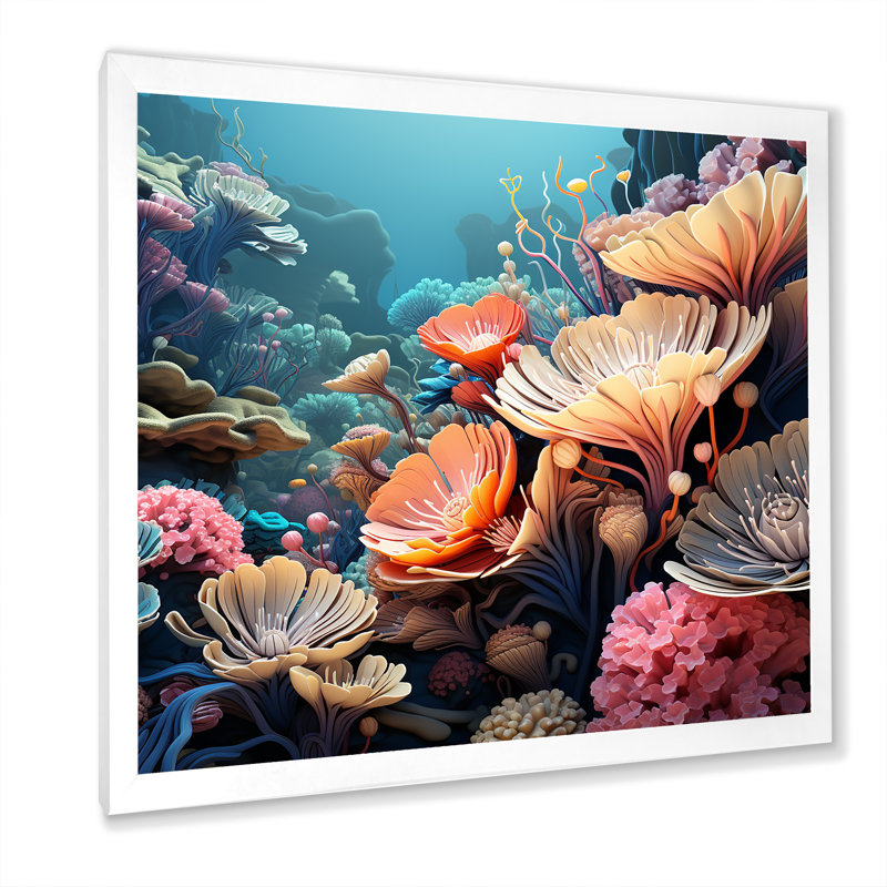 Explorations de récifs coralliens multicolores I - art de corail, Cadre simple blanc, H 30 po x l 30 po x P 1,5 po