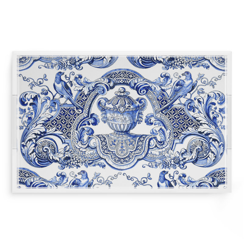 Royal Delft William Mary Blue Acrylic Rectangle Decorative Tray, 22.5"W x 14.5"D x 2"H