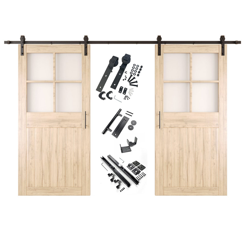 Portes de grange en verre givré non assemblées et non finies avec quincaillerie d'installation Bypass double 48 po x 84 po Homacer