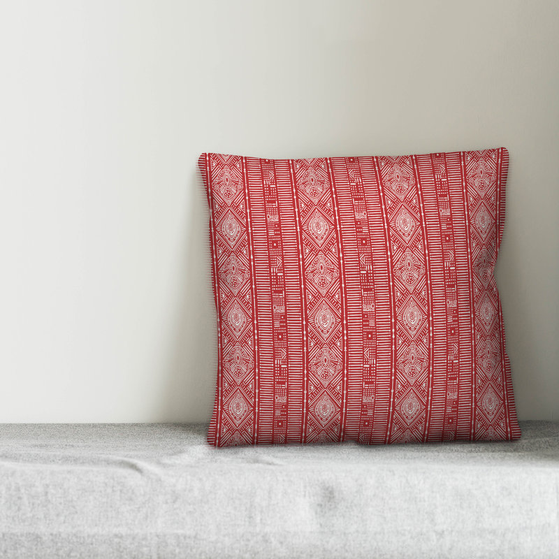  Coussin Tribal, 16 po x 1 po, Rouge / blanc géométrique 1