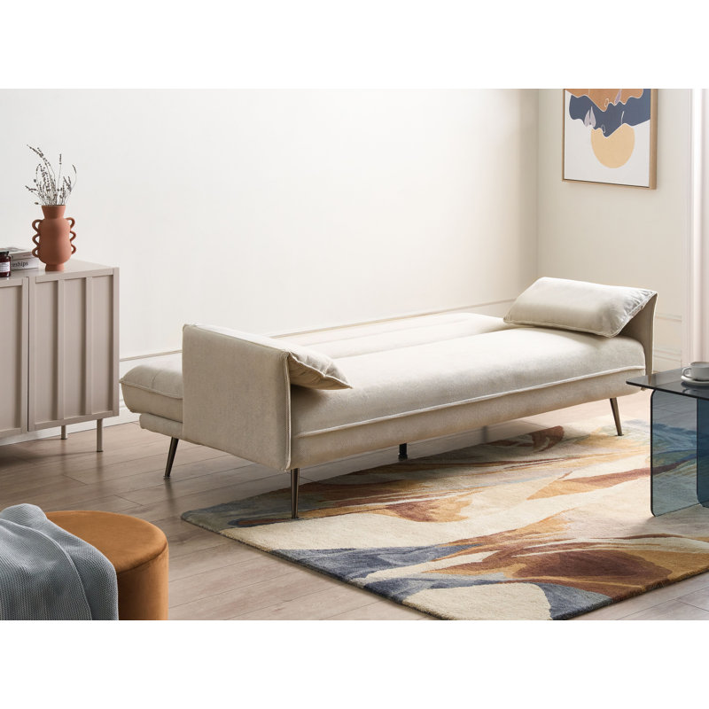 198cm Upholstered Sofa Bed, White, Fabric, Silver, Polyester