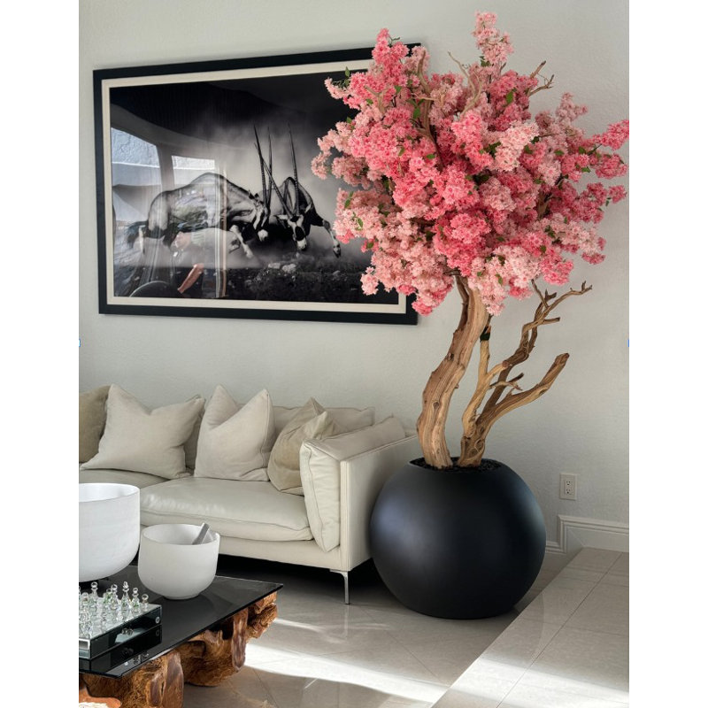 Pot à fleurs en forme de cerisier rose avec globe 30 po, Noir, noir, noir, noir
