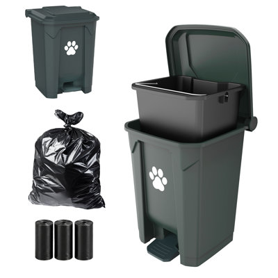 Poubelle extérieure pour déjections canines - Grande poubelle extérieure de 30 L/8 gal avec couvercle, 3 rouleaux de sacs à déchets et seau intérieur, avec pédale.