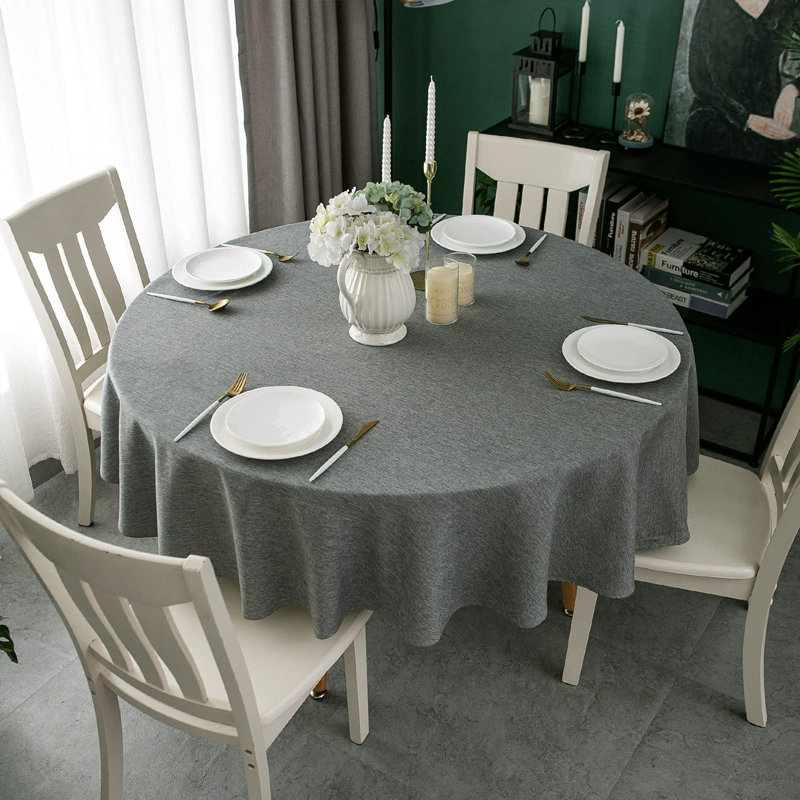 180cm Round Faux Linen Tablecloth, Water-Resistant, Spill-Proof, Wipeable Polyester for Dining & Buffet, Grey