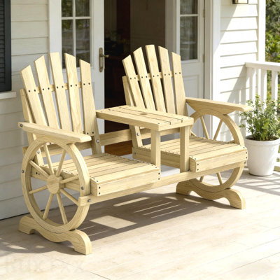 High Backrest Wooden Garden Bench,2-Seat Patio Bench