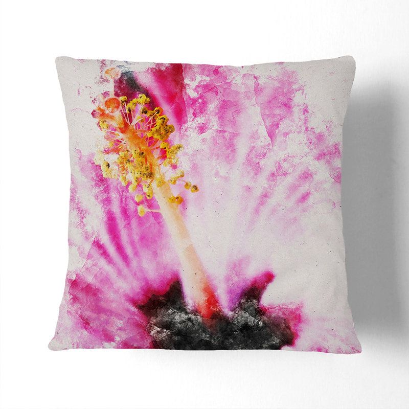 A Pink Flower Watercolour Square Throw Cushion, 40cm H x 40cm W x 15cm D