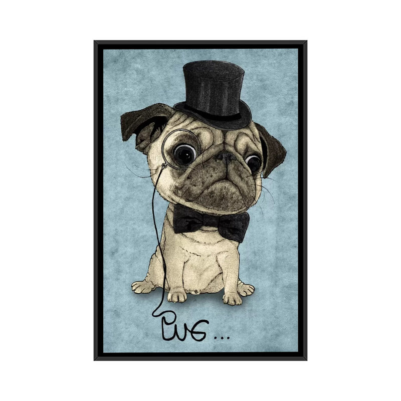 «Gentle Pug», impression sur toile, Toile avec cadre noir, H 48 po x l 32 po x P 1,5 po