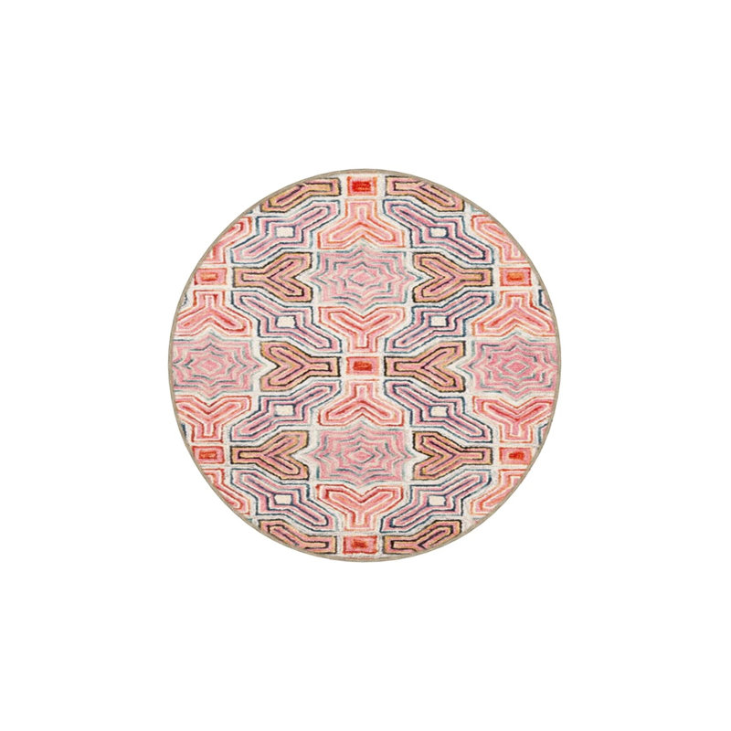 Geometric Patterned Pink Color Woven Base Washable Carpet, Rectangle 3'4" x 5'