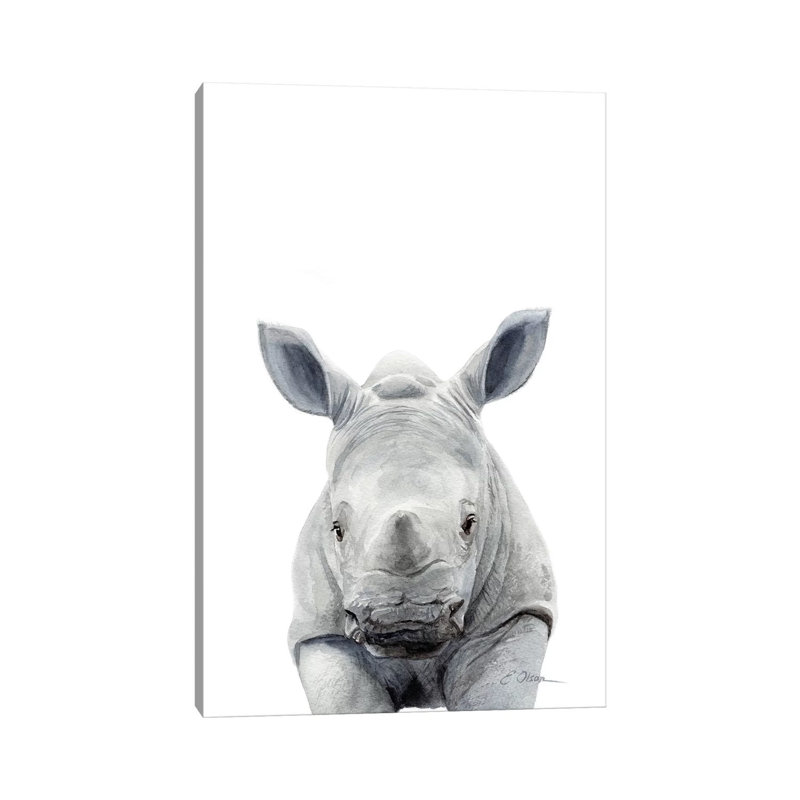 Baby Rhinceros by Watercolor Luv - Wrapped Canvas Painting, 101.6 cm H x 66.04 cm W