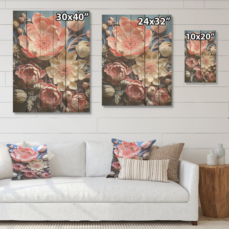 Tulipes Neon Bloom Collage I - Tulipes, panneau mural en bois sur bois de pin naturel, H 40 po x l 30 po
