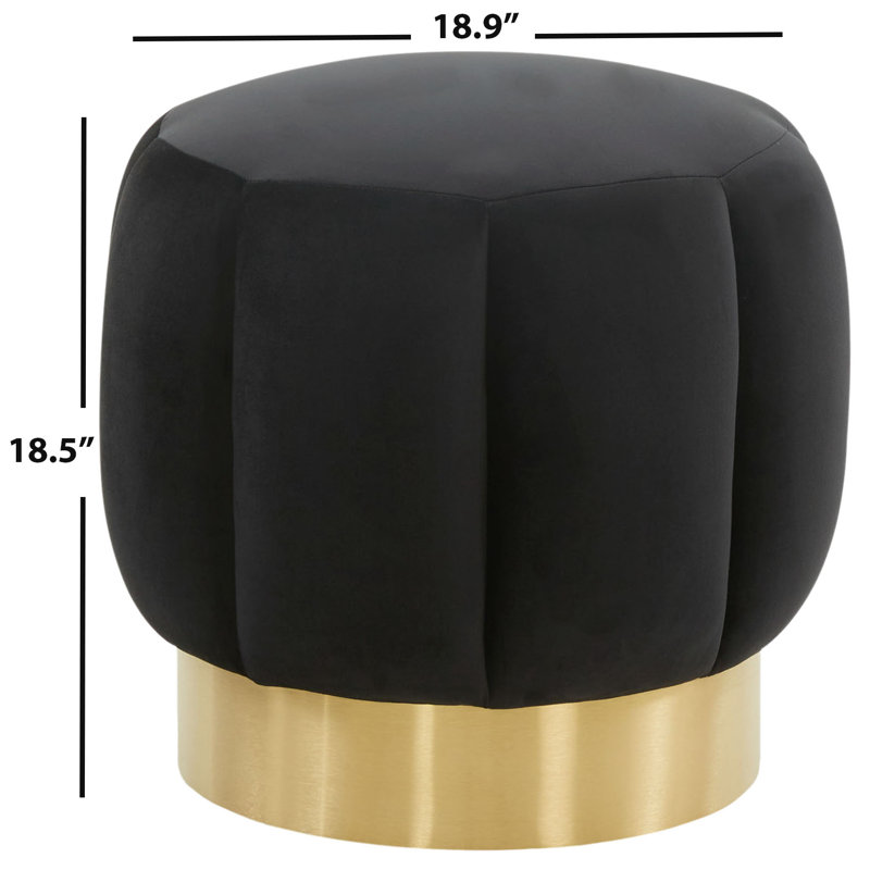 Maxine Round Ottoman, Black Velvet
