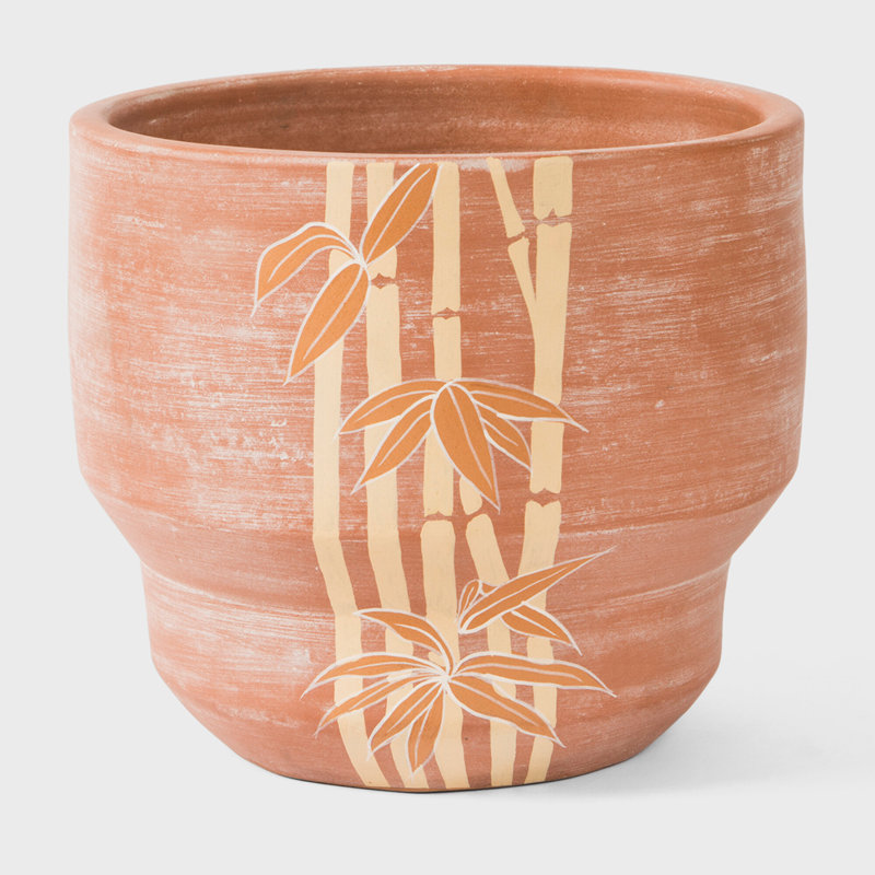 Pot de fleurs en terre cuite peint à la main Bamboo Grove de 8,5 pouces, 7.5" H x 8.5" W x 8.5" D, Brown/White