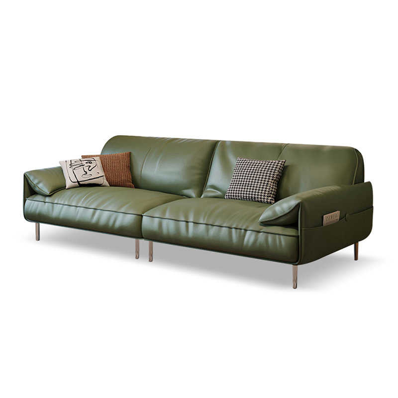 Green Genuine Leather Modular Sofa cushion couch, 33.86" H x 93.7" W x 35.43" D