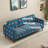 86.6'' Upholstered Velvet Sofa 3 Seater Couch, Loveseat Sofa with Square Arm and 4 Throw Pillow, Bohemian  3-seats Sofa with Solid Wood Legs and Removable Washable Covers, Blue Floral Finish-1716984948