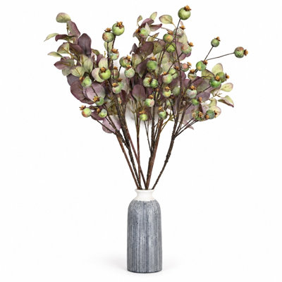 Tiges d'eucalyptus artificiel de 36 po avec gousses de pavot vertes, branches de fausse graine pour décoration de vase campagnard