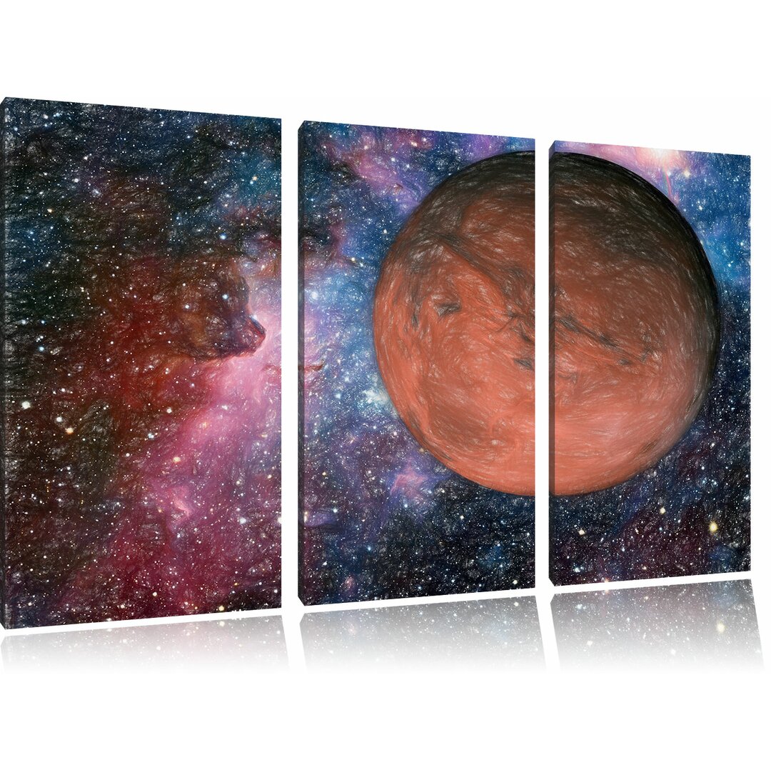 3-tlg. Leinwandbilder-Set „Mars im Weltall“, Grafikdruck