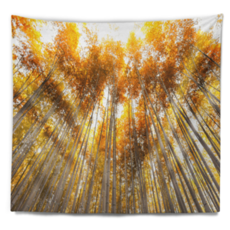 Forêt, forêt, bambou et tapisserie jaune, H 50 po x l 60 po