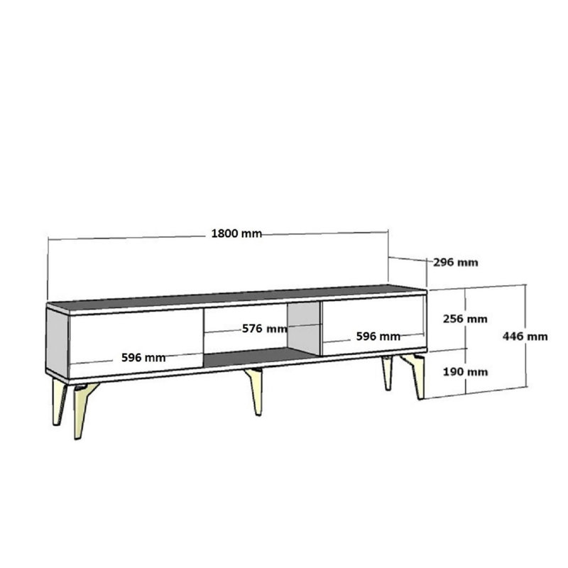 Meuble télé élégant, blanc et argent, 70,9 po x 17,6 po x 11,6 po | 100% panneau de particules enduit de mélamine, épaisseur: 0,7 pouce | Conception moderne pour le salon, solution de rangement durable et élégante
