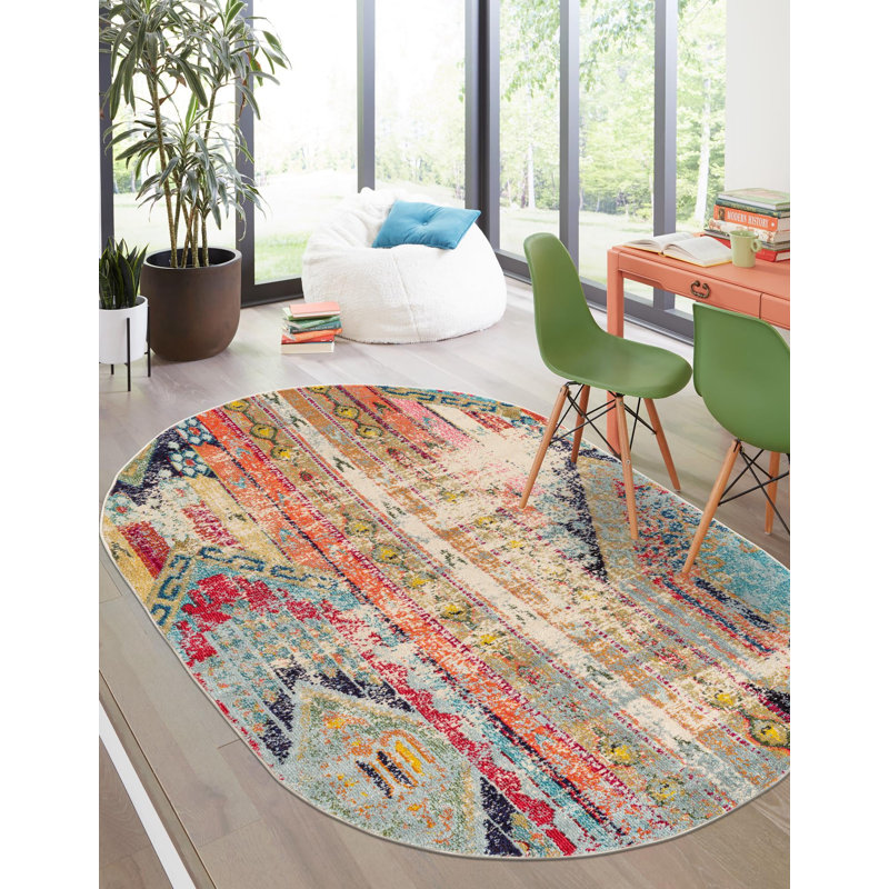 Newburyport Washable Geometric Indoor Rug, Oval 7'11" x 10'