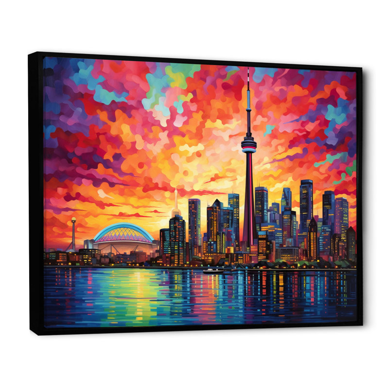 Pop Toronto Cityscape II - impression, Cadre flottant noir, H 24 po x l 32 po x P 1 po