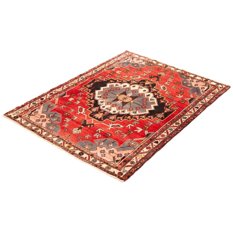 Tapis rouge Anadol unique fait à la main 5 pi 3 po x 6 pi 5 po