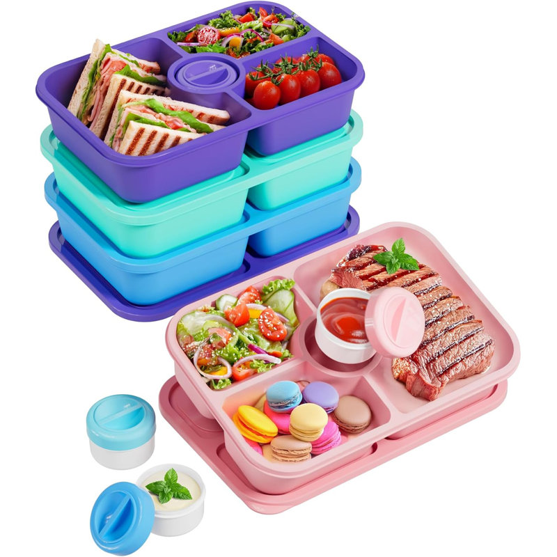 Boîte à bento 1100 ML à 3 + 1 compartiments - contenant pour préparation de repas avec couvercle