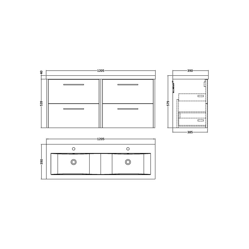 Juno 1200mm Double Bathroom Vanity with Integrated Vitreous China Basin, Metallic Slate