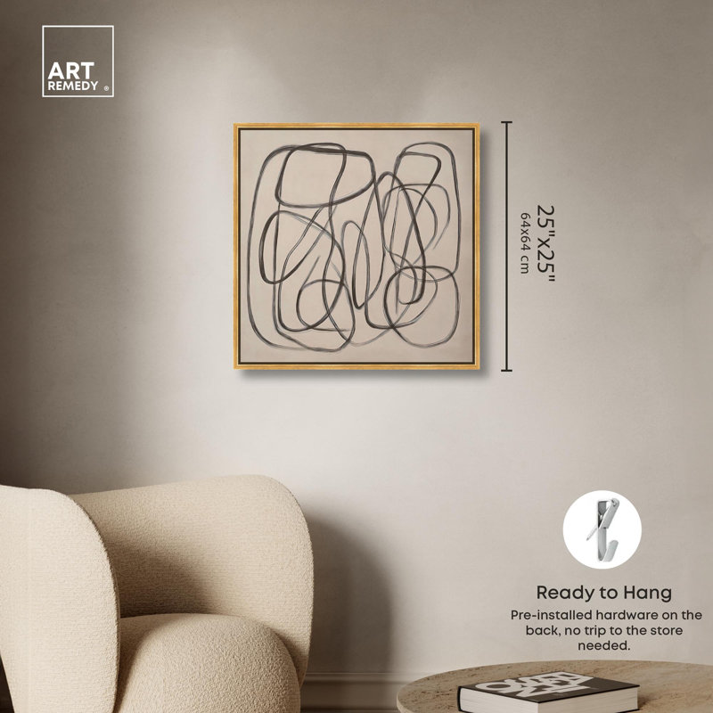 «Unbroken Line I» par Boho, art abstrait , Cadre flottant doré, H 25 po x l 25 po