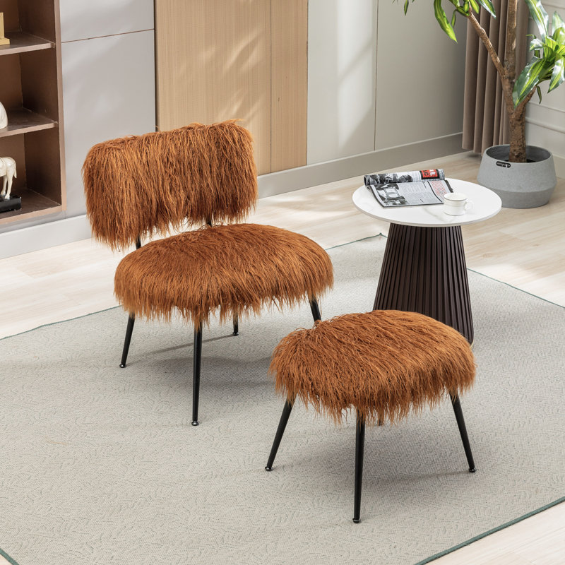 Marai Upholstered Side Chair with Ottoman, Caramel