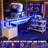 Joinvil L-Shaped Computer Desk  with Drawers and Monitor Shelf, Gaming Desk with RGB LED Lights & USB Ports-1211116019-1214363794