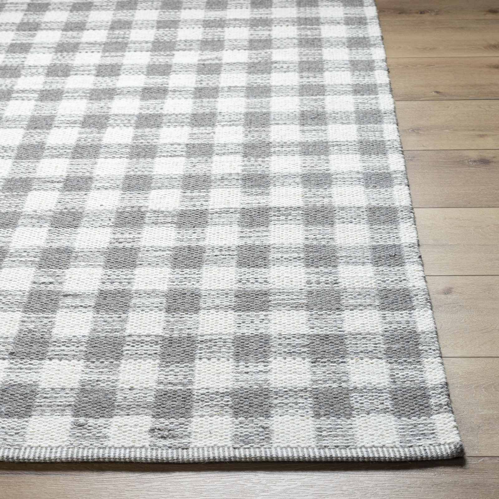 Lavande Hand-Woven Plaid Gray Wool Rug, Runner 2'6" x 8'