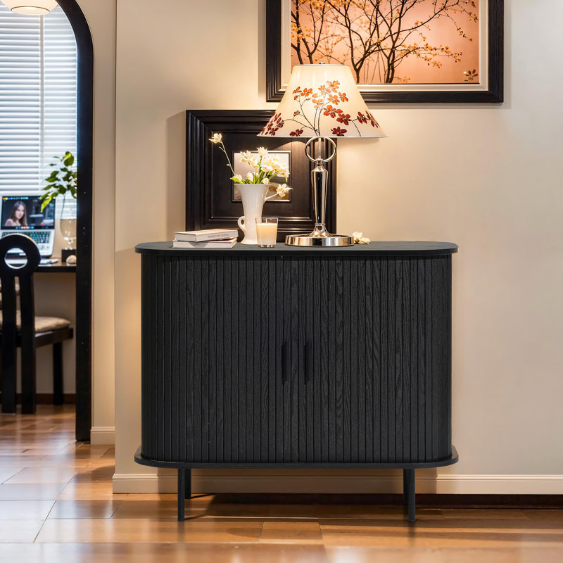 Buffet 35,4 "avec rangement, Noir, noir, noir, noir