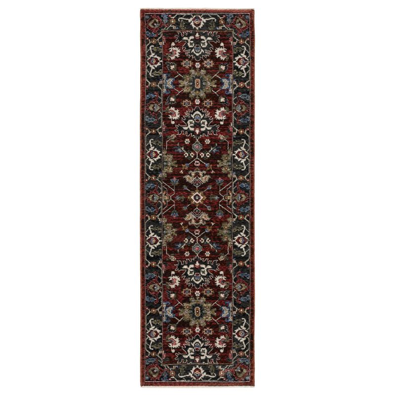 Tapis rouge / multicolore Erlich, Tapis de couloir 2 pi 3 po x 7 pi 9 po