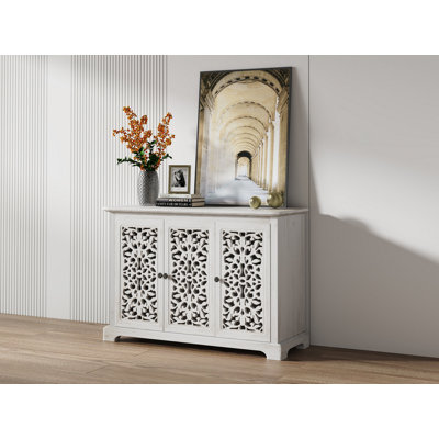 Antique Sideboard Storage Cabinet, Vintage Accent Cabinet, 3 Carving Doors Buffet Server Console Cabinet For Kitchen Dining Room Living Room Hallway