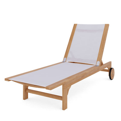 Elie Teak Outdoor Reclining Sun Lounger with Rear Wheels