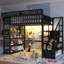 Lit mezzanine double avec rangement, en métal noir, style moderne gain de place, pour chambre d'enfant