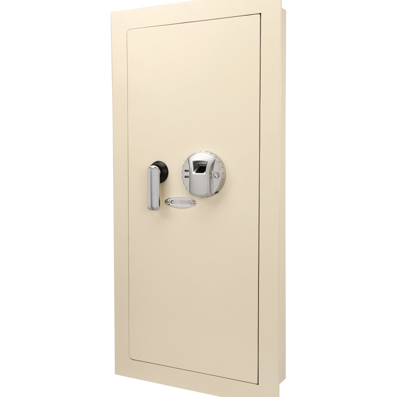 0.82 Cubic Ft Biometric Wall Safe In Beige, Convenient Interior With Removable Shelf And Locking Compartment Beige Safe, Construction Deadbolts Led