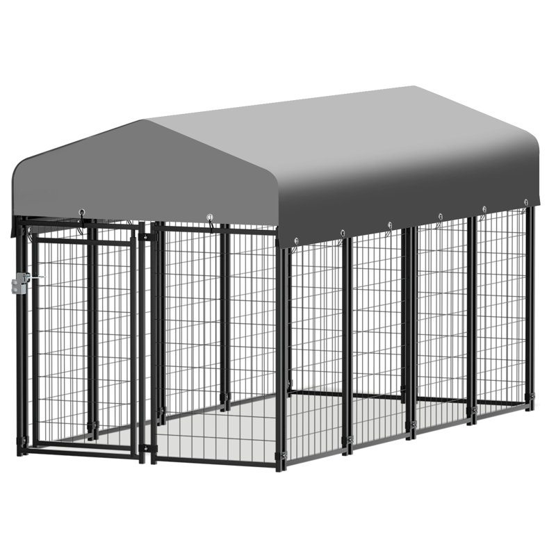 Heavy Duty Black Metal Outdoor Pet Kennel with Waterproof Cover