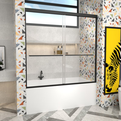 Premium Sliding Shower Door,60"Wx60"H, Adjustable Width 56-60",1/4" Tempered Glass