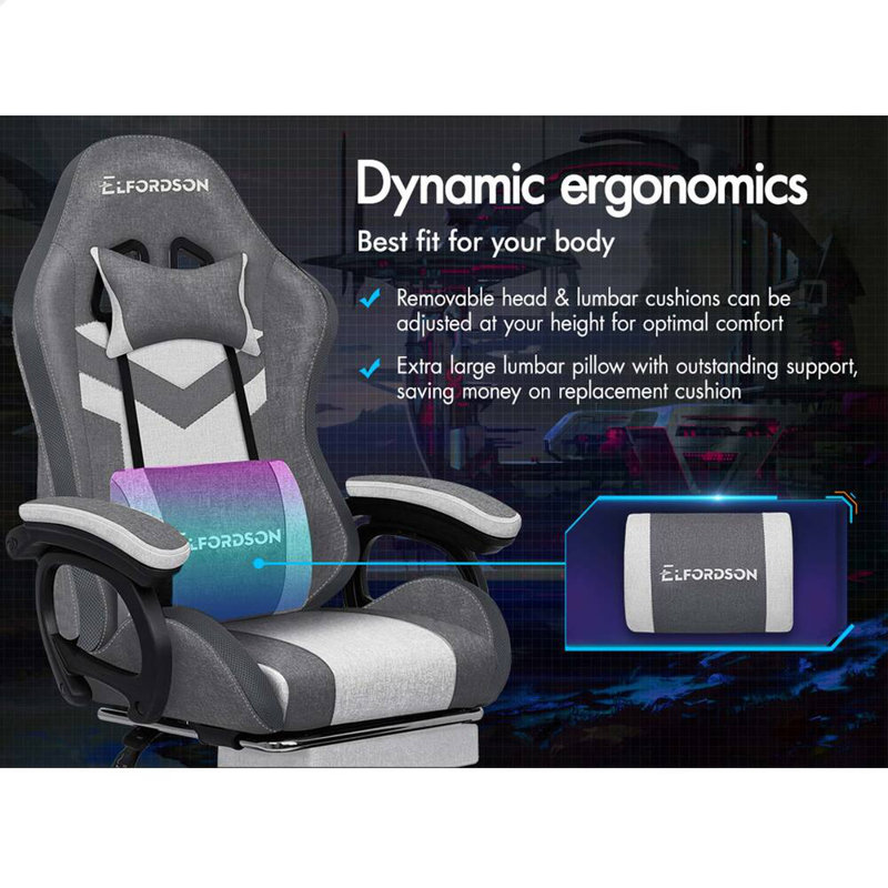 Metro Lane Adjustable Reclining Swiveling PC & Racing Game Chair, Grey