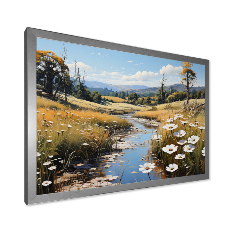 «Meadow Whispers», impression pastorale sur toile, Cadre photo argenté, H 16 po x l 32 po