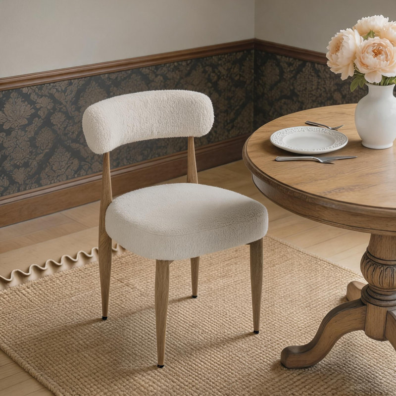 Chaise de salle à manger rembourrée moderne avec dossier incurvé, siège rembourré et pieds en métal (ensemble de 2), Lin