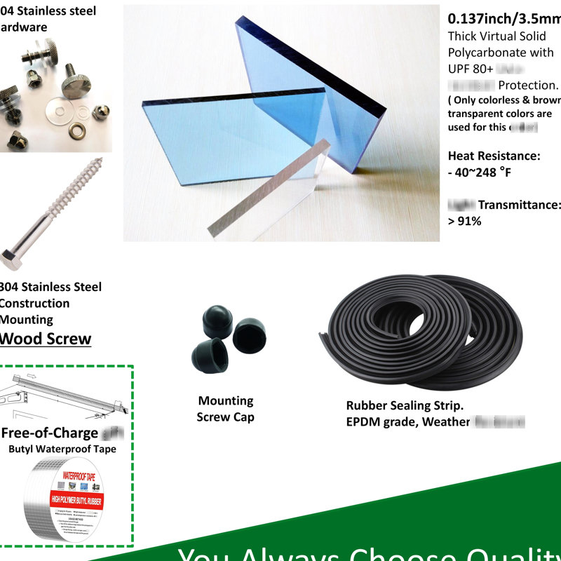 Door Window Awning 59"x34" - Polycarbonate Panel Brackets Wind Uv50+ Heat Strong Aluminum No Foundation Needed