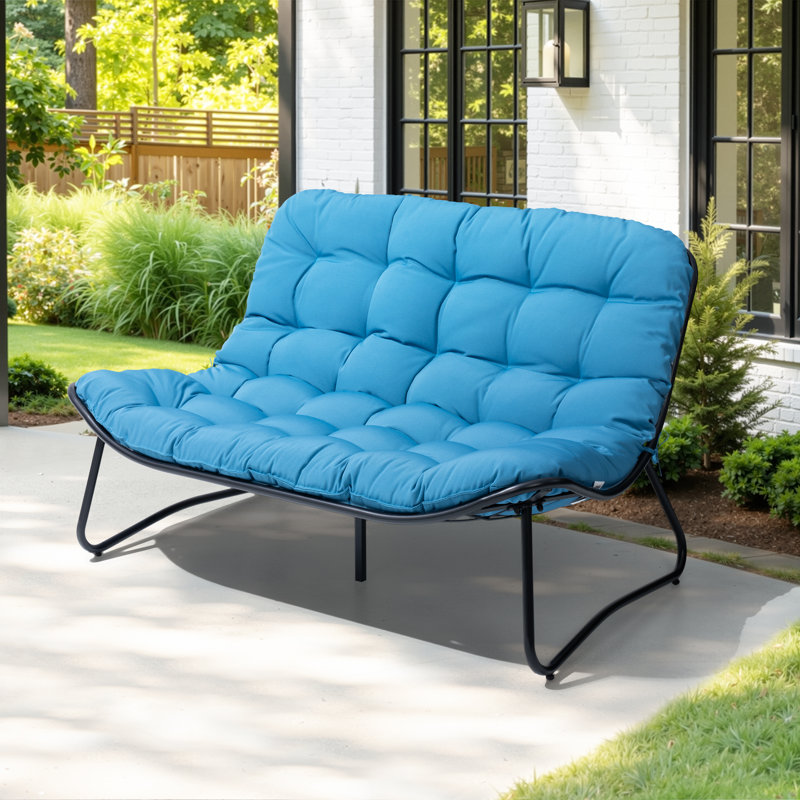 53.15" Wide Metal Patio Loveseat With Cushion, Blue