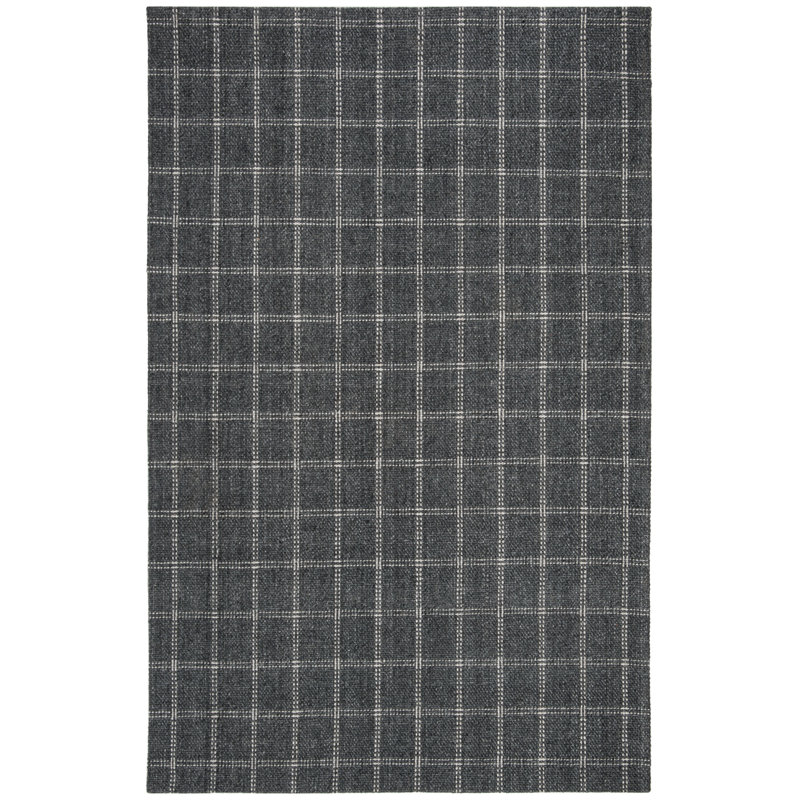 Tamworth Lauren Ralph Lauren Hand Woven Viscose/Wool Plaid Rug in Charcoal, Rectangle 6' x 9'